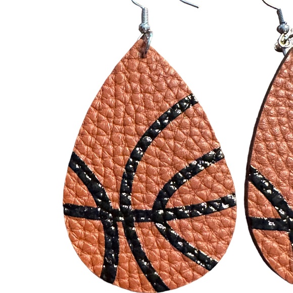 Leather Football Drop Style Earrings - Picture 2 of 5